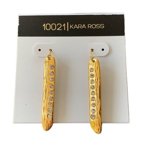 Kara Ross Gold Bar Earrings – Crystal Linear Drop, Gold Tone, NWT - Picture 1 of 7